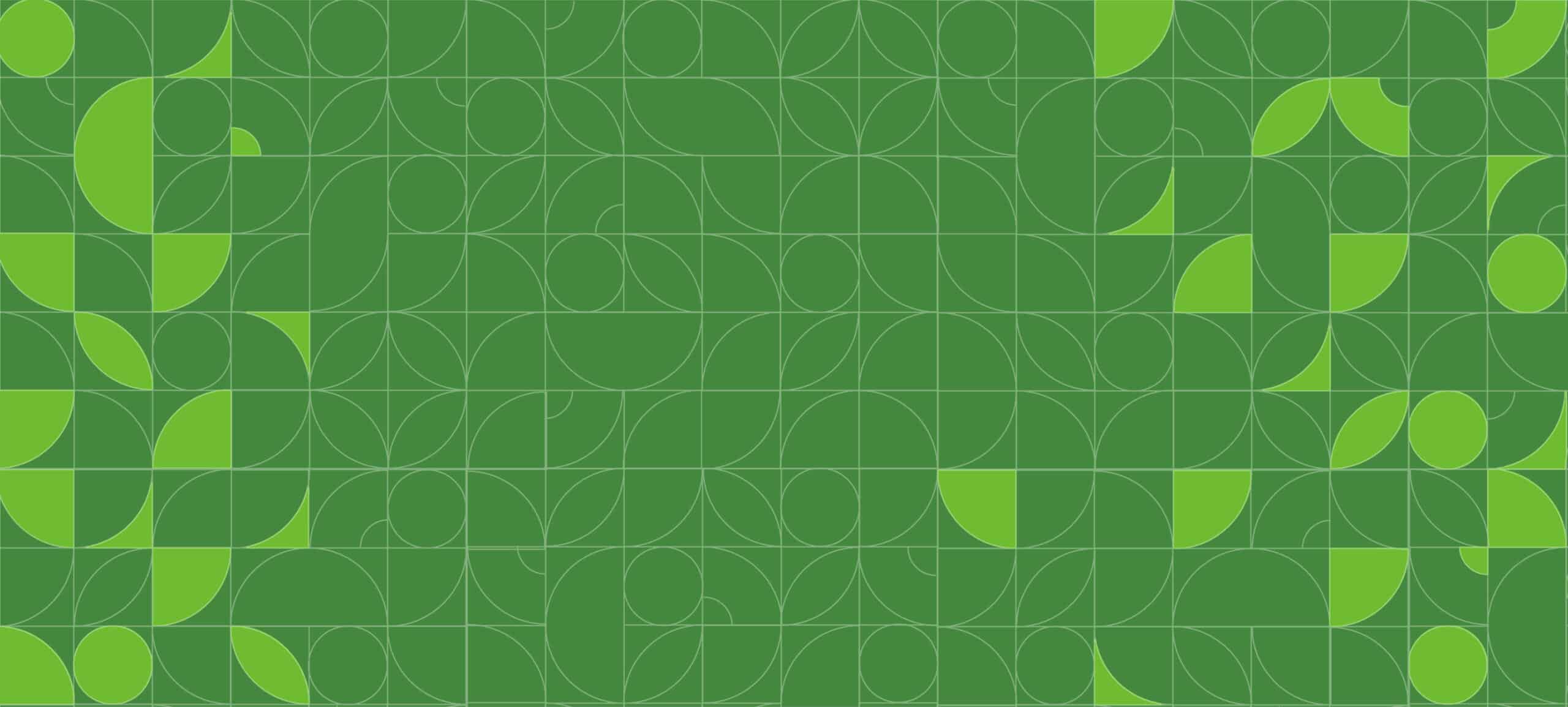 A puzzle like graphic of dark and light green tiles