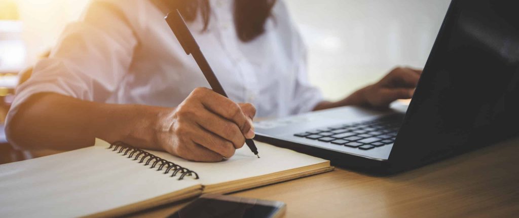 young woman  with learning language during online courses using