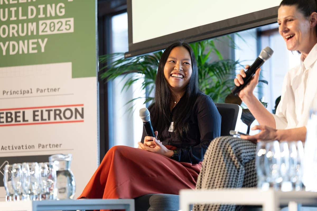 Engaged panel speakers sharing knowledge on stage at Green Building Forum 2025 Sydney